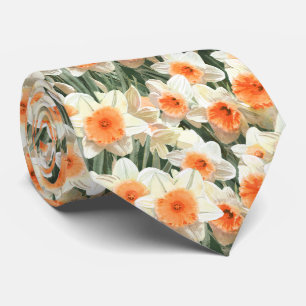 Blommönstret Modern White Peach Coral Daffodil Slips