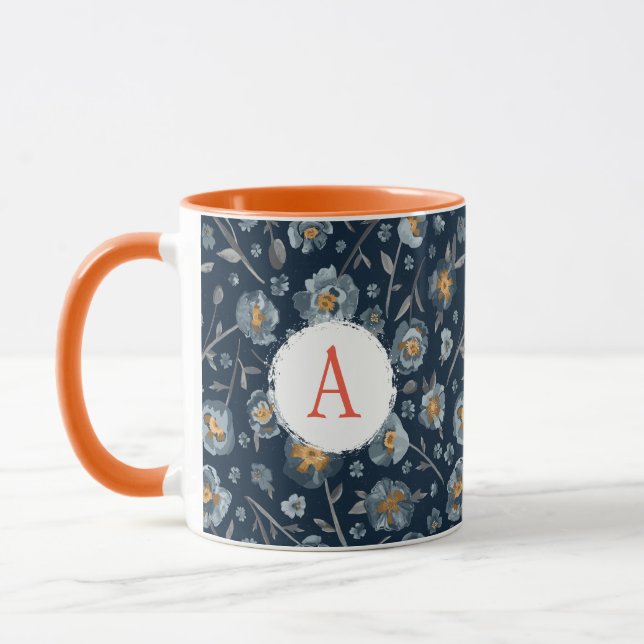 Blommönstret Monogram Blue Poppies Mugg (Vänster)