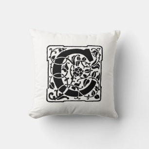 Blommönstret Monogram C Initial Black and White Kudde
