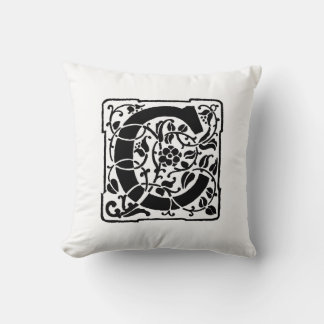 Blommönstret Monogram C Initial Black and White Kudde
