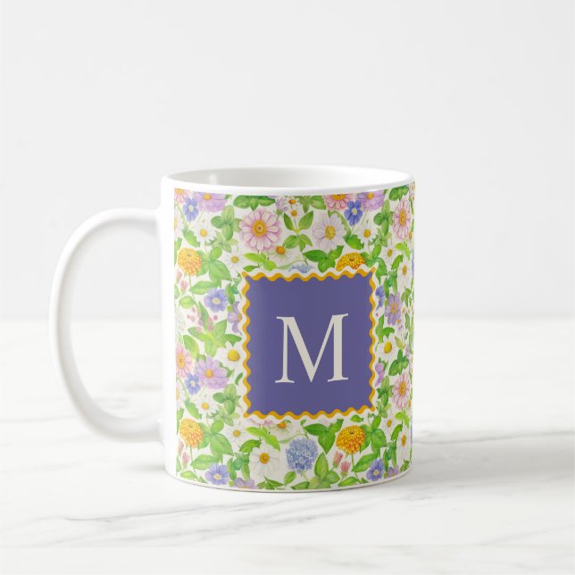 Blommönstret Monogram för färgämnen av vilda blomm Kaffemugg (Vänster)