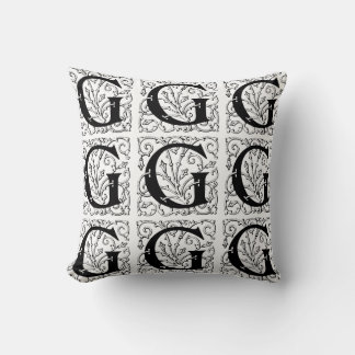 Blommönstret Monogram G initial Black and White Kudde