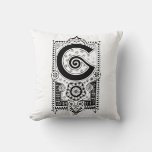 Blommönstret Monogram G initial Black and White Kudde