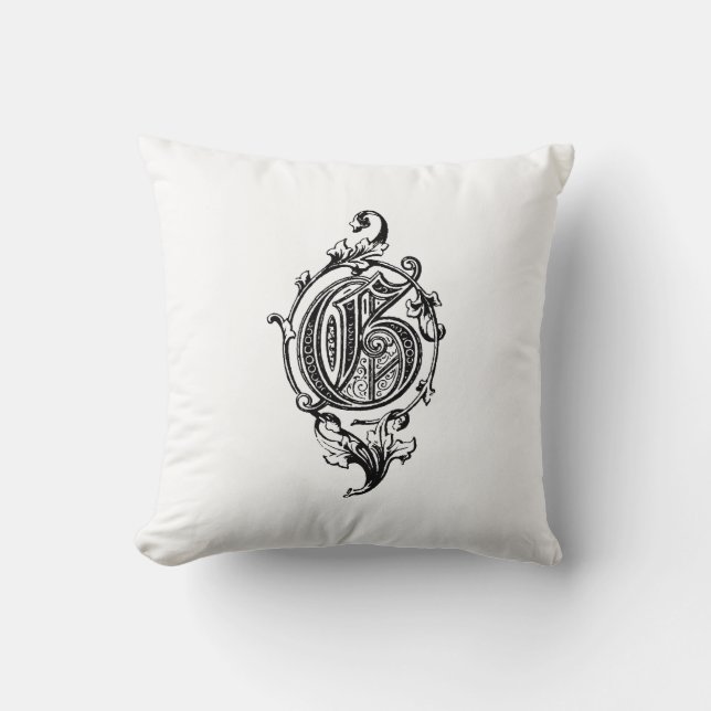 Blommönstret Monogram G initial Black and White Kudde (Framsida)