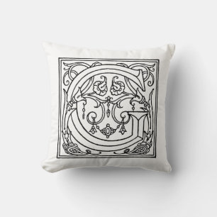 Blommönstret Monogram G initial Black and White Kudde
