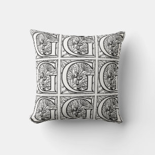 Blommönstret Monogram G initial Black and White Kudde
