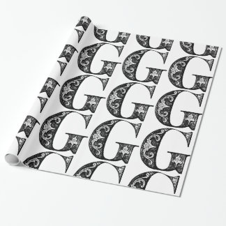 Blommönstret Monogram G initial Black and White Presentpapper