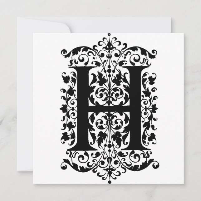 Blommönstret Monogram H Initial Black and White (Framsida)