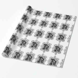 Blommönstret Monogram H Initial Black and White Presentpapper