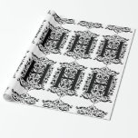 Blommönstret Monogram H Initial Black and White Presentpapper<br><div class="desc">Papper omslutning av det ursprungliga svarta och vita Blommönstret i Monogram H kan anpassas med en bild,  namn,  text,  logotyp eller bild. Byt vit bakgrund till en blå nyans,  grönt,  gult,  orange,  rosa,  röd,  brun och lila. Underbar för att stänga jul-,  födelsedag-,  babydusch- eller bröllopsgåvor.</div>