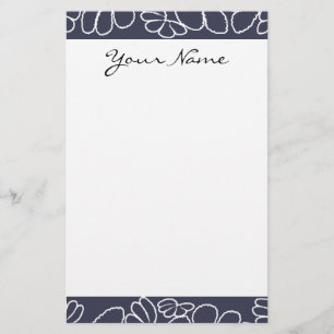 Blommönstret Monogram Navy Blue Whimsical Ikat Brevpapper
