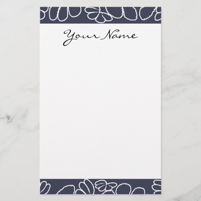 Blommönstret Monogram Navy Blue Whimsical Ikat Brevpapper (Framsida)