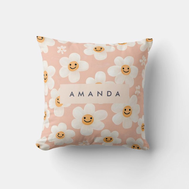Blommönstret Monogram Personlig Smile Daisy Kudde (Framsida)