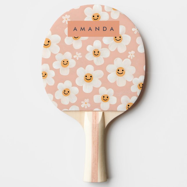 Blommönstret Monogram Personlig Smile Daisy Pingisracket (Framsidan)