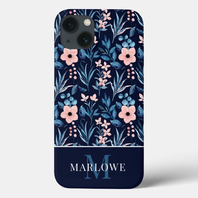 Blommönstret Monogram  Rosa Blue Watercolor (Baksida)