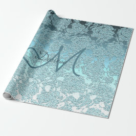 Blommönstret Monogram Teal Grönt Girly Elegant Presentpapper