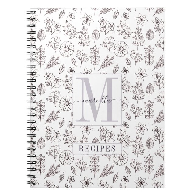 Blommönstret Monogrammed personlig, recept Anteckningsbok (Framsidan)