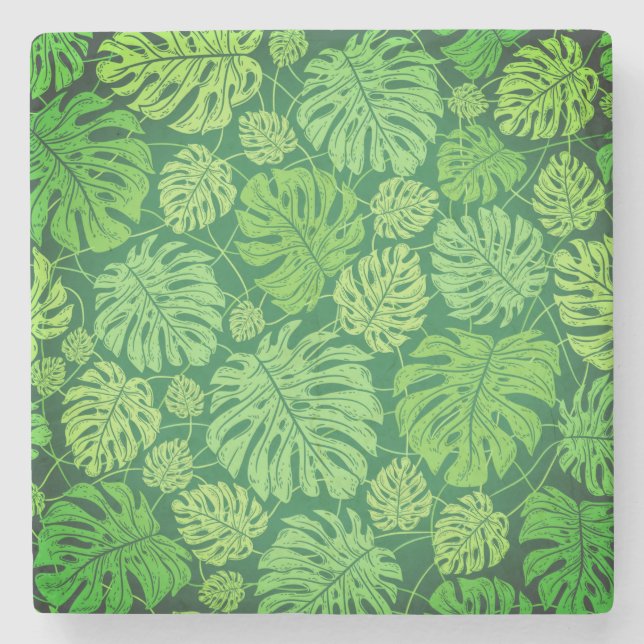Blommönstret Monstera löv Stenunderlägg (Framsidan)