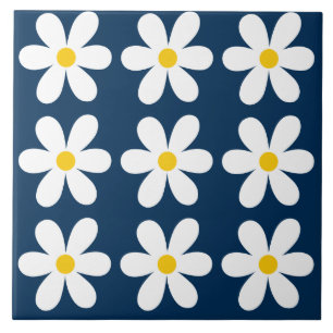 Blommönstret mörk blått Daisy för Retro Kakelplatta