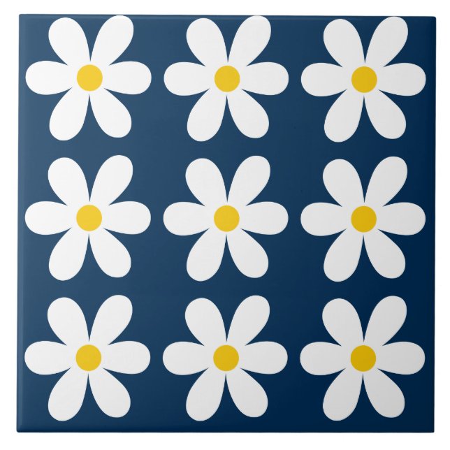 Blommönstret mörk blått Daisy för Retro Kakelplatta (Framsidan)