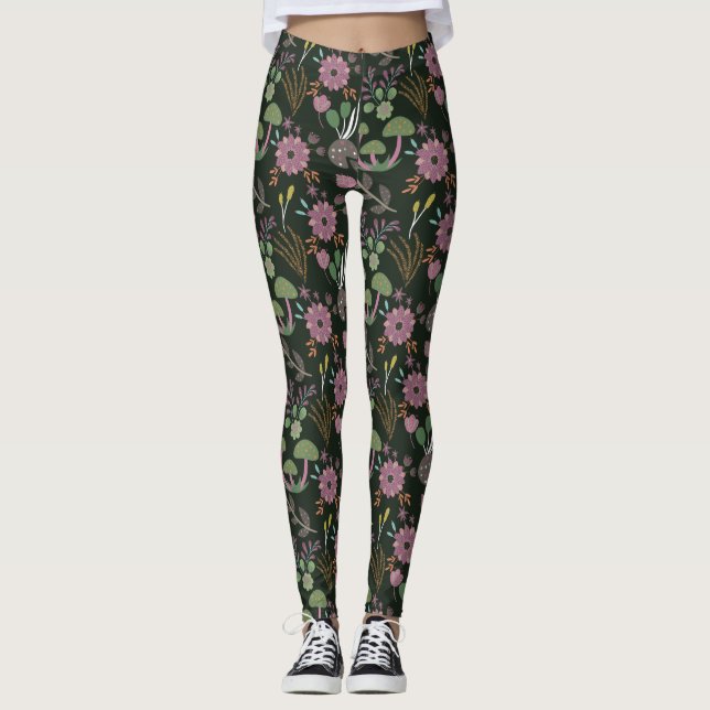 Blommönstret mörk leggings (Framsida)