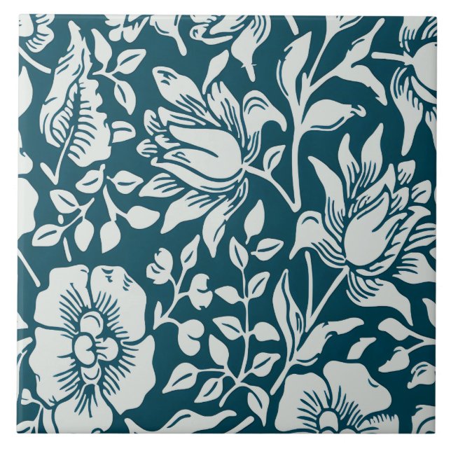 Blommönstret Morris Vintage Blue & White Kakelplatta (Framsidan)