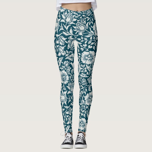 Blommönstret Morris Vintage Blue & White Leggings (Framsida)