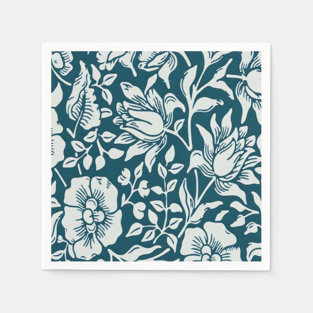 Blommönstret Morris Vintage Blue & White Pappersservett (Framsidan)