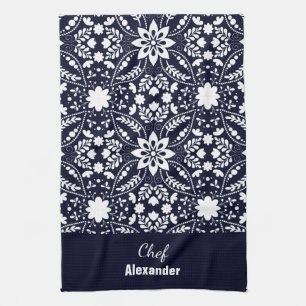Blommönstret Navy White Nordic Folke Kökshandduk