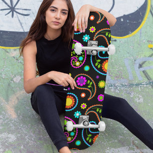Blommönstret Neon Paisley Mini Skateboard Bräda 18,5 Cm