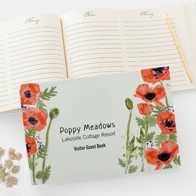 Blommönstret Orange av vallmoblommor Gästböcker (Oriental Poppy Flowers Visitor Guest Book from Studio Posies. )
