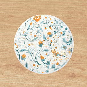 blommönstret orange blå återcirkel knopp