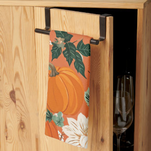 Blommönstret orange Boho Pumpkin Autumn Kökshandduk