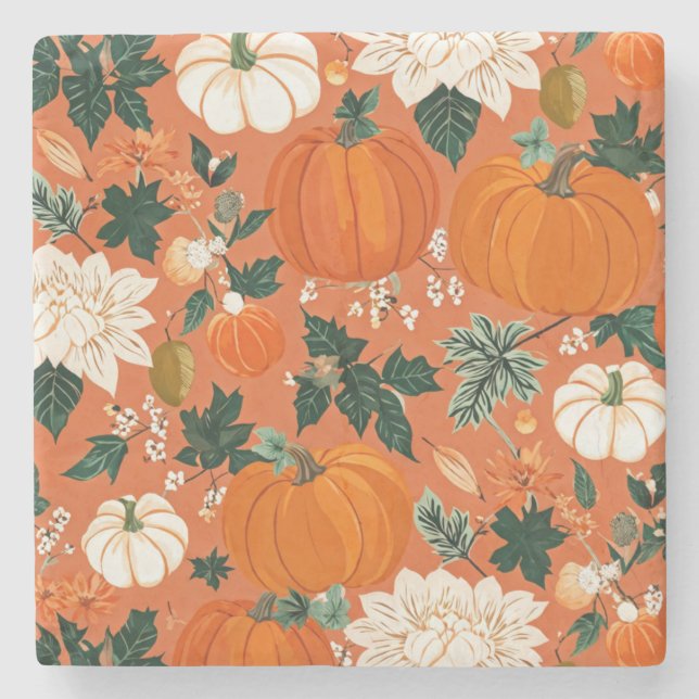 Blommönstret orange Boho Pumpkin Autumn Stenunderlägg (Framsidan)