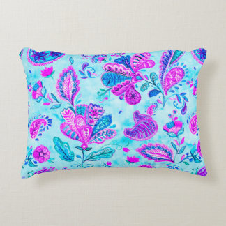 Blommönstret Paisley med vattenfärg: blommor, f Prydnadskudde