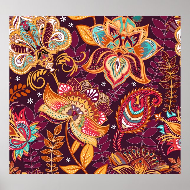 Blommönstret Paisley Stil Poster (Framsidan)