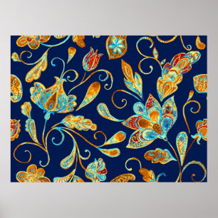 Blommönstret Paisley vattenfärg: blommor, f Poster