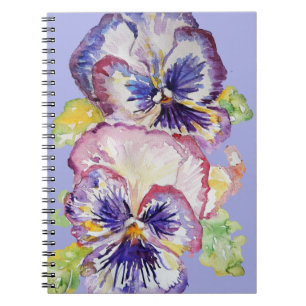 Blommönstret Pansy Watercolor på Lilac Lavender Anteckningsbok