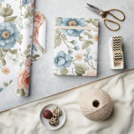 Blommönstret Pastellblå och persikofärgad vintage Presentpapper