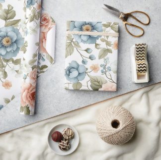 Blommönstret Pastellblå och persikofärgad vintage Presentpapper