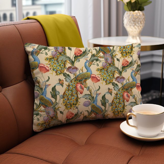 Blommönstret Peacock Art nouveau Lumbarkudde (Skapare uppladdad)