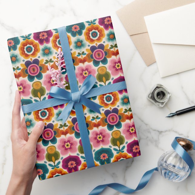 Blommönstret People Art Flowers Retro BOHO Chic Presentpapper (Gifting)