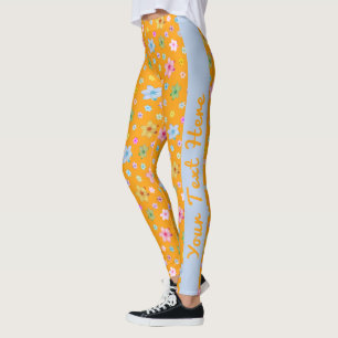 Blommönstret personlig Anpassningsbar Made Orange Leggings