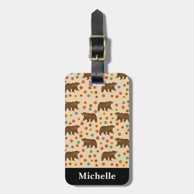 Blommönstret personlig Bear Bagagebricka (Vertikal Framsida)