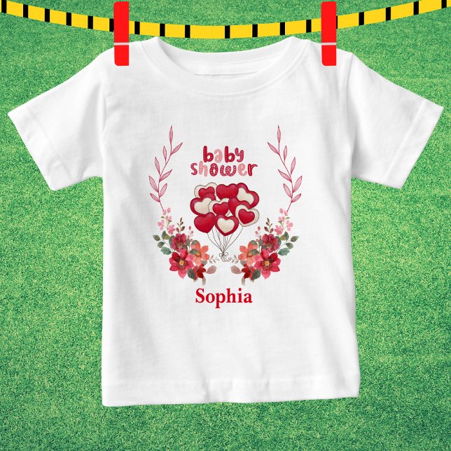 Blommönstret personlig Cute Baby Shower T Shirt (Skapare uppladdad)