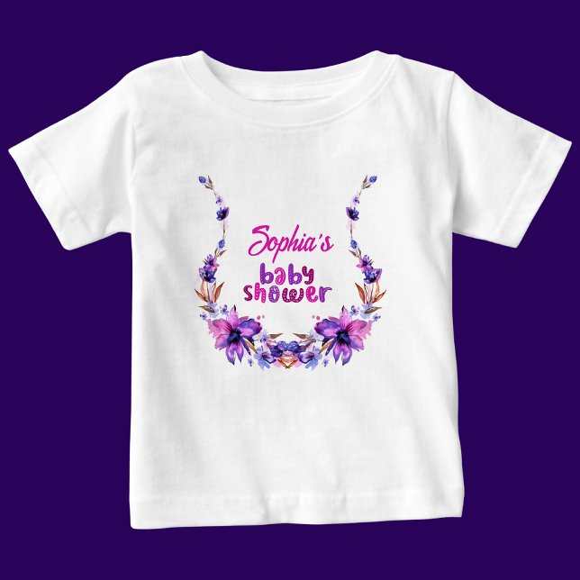 Blommönstret personlig Cute Baby Shower T Shirt (Skapare uppladdad)
