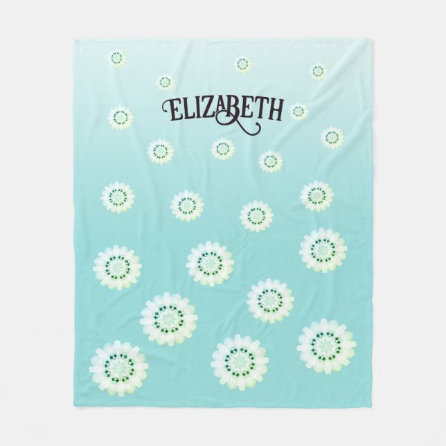 Blommönstret personlig Light Blue Fleecefilt (Framsidan)