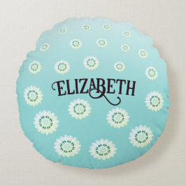 Blommönstret personlig Light Blue Rund Kudde