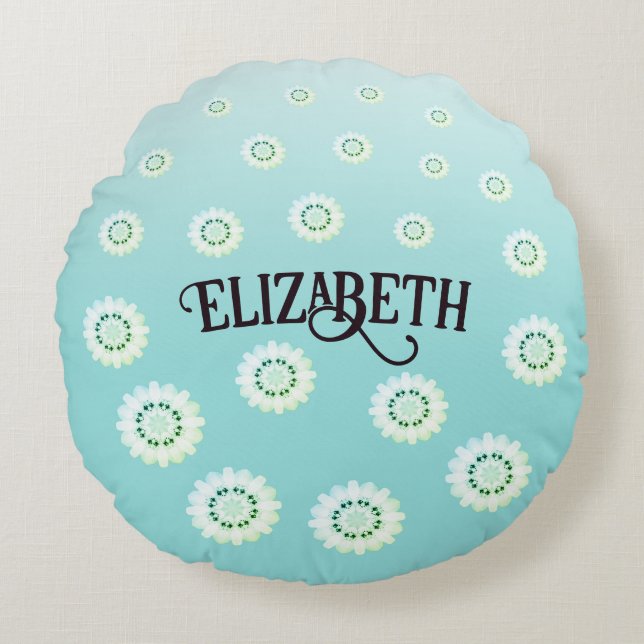 Blommönstret personlig Light Blue Rund Kudde (Framsidan)