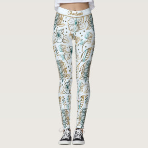 Blommönstret personlig namn i färglös blommar leggings